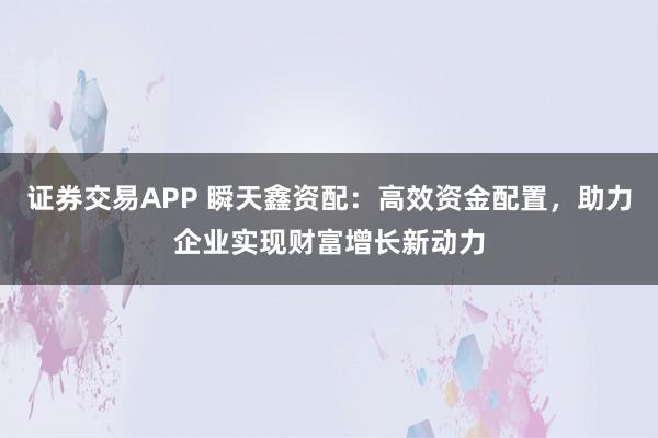 证券交易APP 瞬天鑫资配：高效资金配置，助力企业实现财富增长新动力