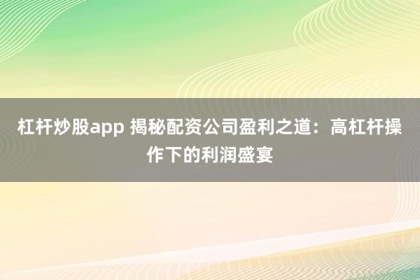杠杆炒股app 揭秘配资公司盈利之道：高杠杆操作下的利润盛宴
