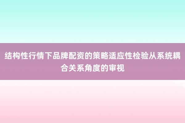 结构性行情下品牌配资的策略适应性检验从系统耦合关系角度的审视
